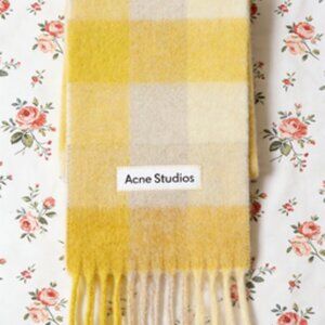 Acne Studios Yellow and Cream Checkered Scarf